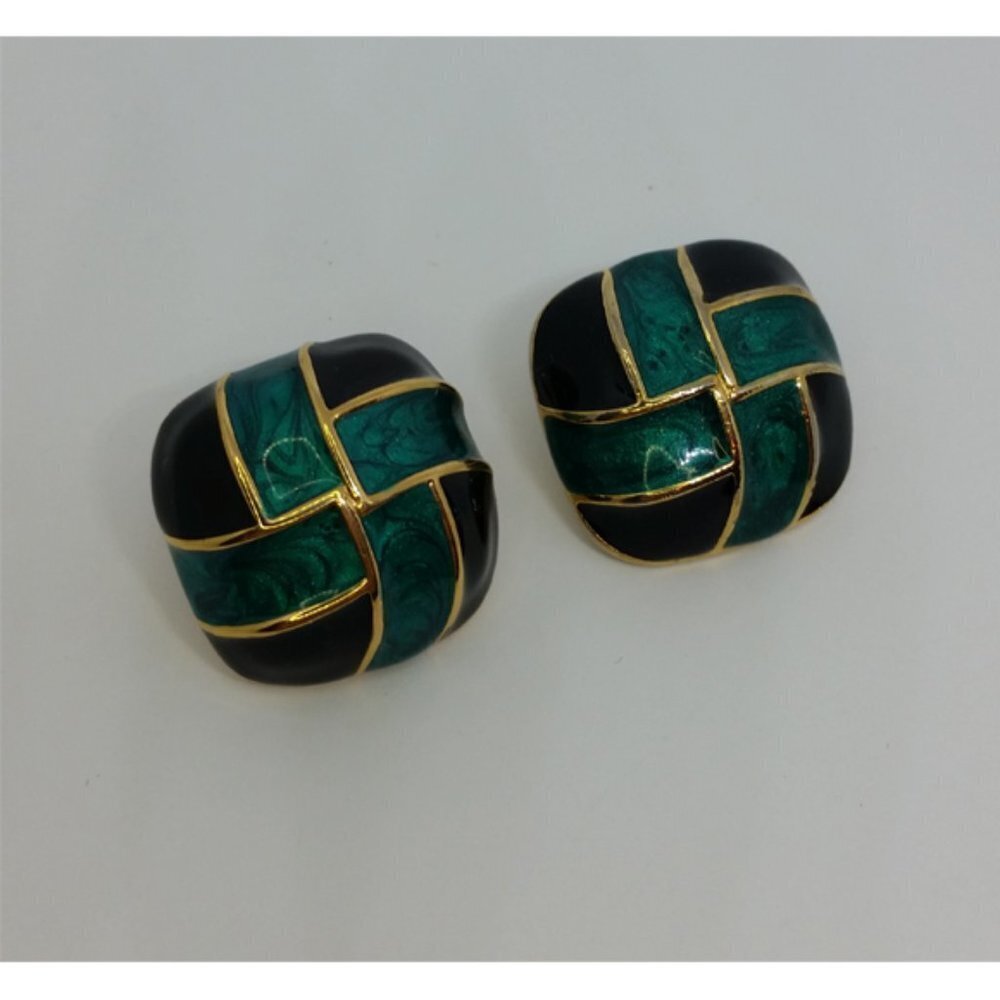 Vintage Allison Reed Enamel Square Statement Earrings Euc